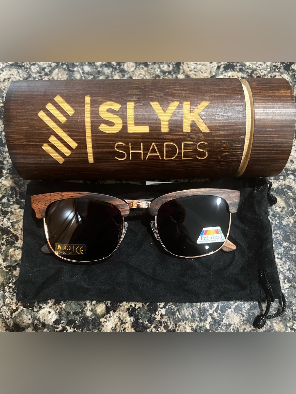 SLYK Shades Men's Brown Wood-Frame Polarized Sunglasses